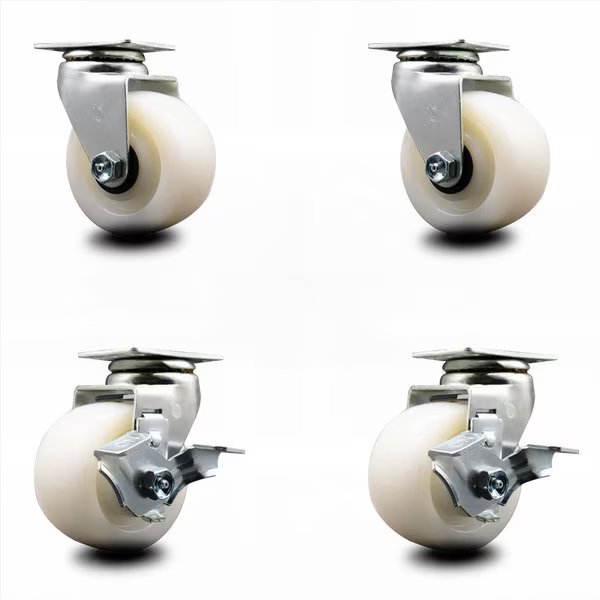 4 Inch Nylon Swivel Caster Set with Roller Bearings 2 Brakes SCC, Service Caster, Mfr#: SCC-20S420-NYR-2-TLB-2